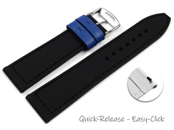 Bracelet de montre à dégagement rapide hybride silicone et cuir bleu-noir 18mm 20mm 22mm