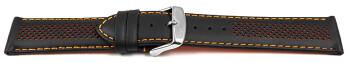 Bracelet de montre à dégagement rapide en cuir perforé two-colors noir-orange 18mm 20mm 22mm