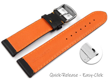 Bracelet de montre à dégagement rapide en cuir perforé two-colors noir-orange 18mm 20mm 22mm