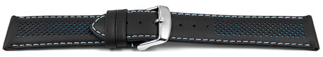 Bracelet de montre à dégagement rapide en cuir perforé two-colors noir-bleu 18mm 20mm 22mm