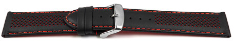 Bracelet de montre à dégagement rapide en cuir perforé two-colors noir-rouge 18mm 20mm 22mm