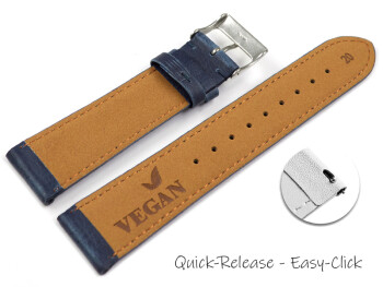 Bracelet de montre à dégagement rapide VEGAN en grain bleu légèrement rembourré 12-22 mm