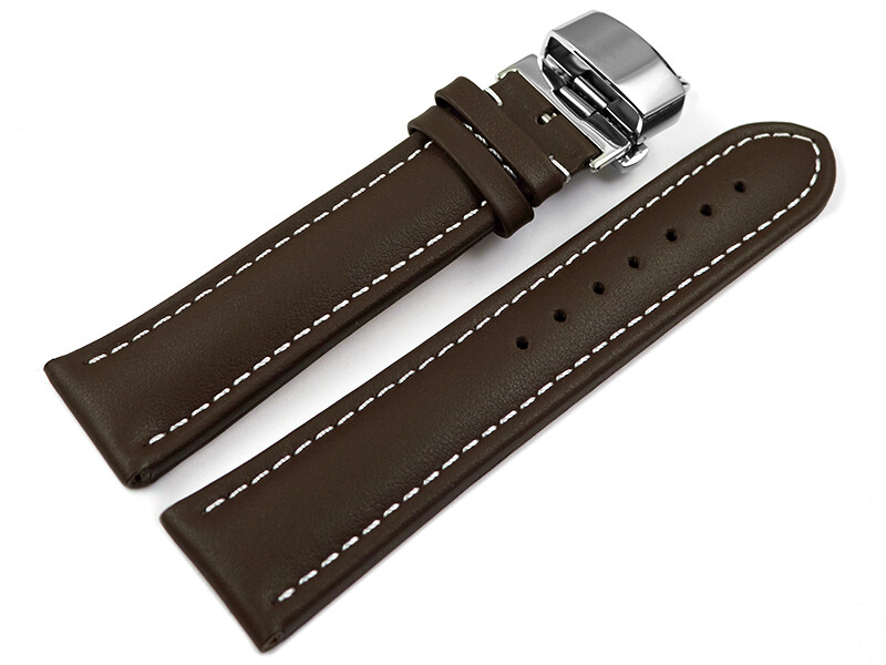 Bracelet De Montre En Cuir De Veau Grain Croco - Boucle Déployante Papillon - Marron - Taille XXL - Neuf