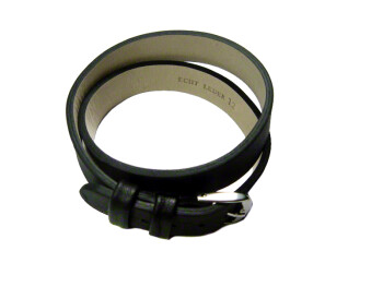 Bracelet de montre en une piece double tour - cuir de veau noir -350mm - XS