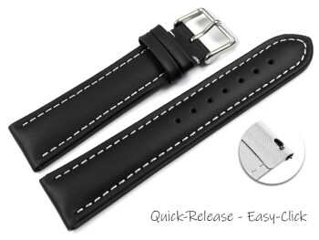 Bracelet montre changement rapide cuir lisse noir wN 18mm 20mm 22mm 24mm 26mm