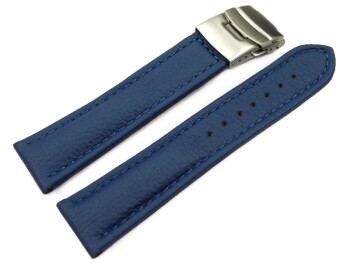 Bracelet de montre cuir de veau grainé bleu 18mm...