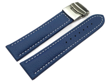 Bracelet de montre cuir de veau grainé bleu wN...