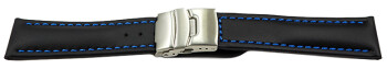 Bracelet de montre cuir de veau lisse noir couture bleu 18mm 20mm 22mm 24mm 26mm