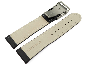 Bracelet de montre cuir de veau lisse noir couture bleu...