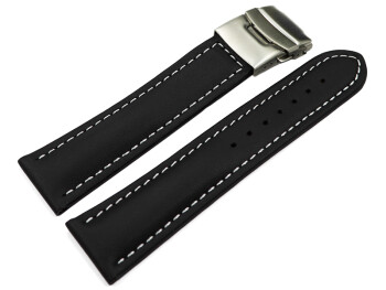 Bracelet de montre cuir de veau lisse noir couture blanc 18mm 20mm 22mm 24mm 26mm