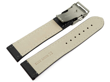 Bracelet de montre cuir de veau lisse noir couture blanc 18mm 20mm 22mm 24mm 26mm