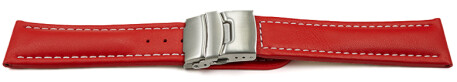 Bracelet de montre cuir de veau lisse rouge couture blanc 18mm 20mm 22mm 24mm 26mm