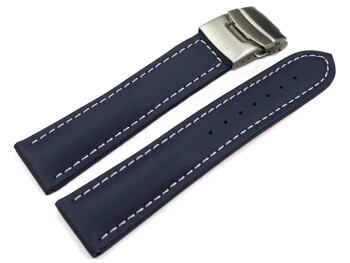 Bracelet de montre cuir de veau lisse bleu foncé couture blanc 18mm 20mm 22mm 24mm 26mm