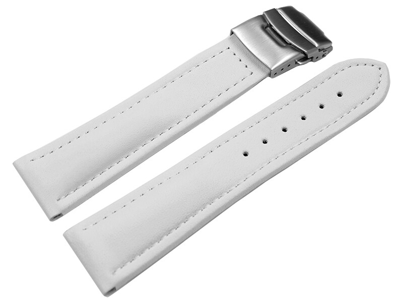 Bracelet De Montre En Cuir De Veau Lisse Noir - Couture Blanche - 18/20/22/24/26mm - Unisexe