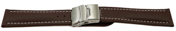 Bracelet de montre cuir de veau lisse marron foncé couture blanc 18mm 20mm 22mm 24mm 26mm