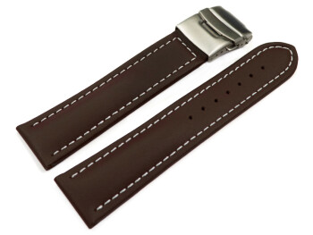 Bracelet de montre cuir de veau lisse marron foncé couture blanc 18mm 20mm 22mm 24mm 26mm