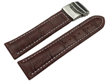 Bracelet montre boucle déployante veau grain croco marron foncé wN 18mm 20mm 22mm 24mm 26mm