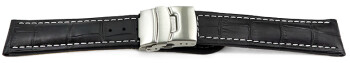 Bracelet montre boucle déployante veau grain croco noir wN 18mm 20mm 22mm 24mm 26mm