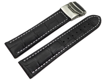 Bracelet montre boucle déployante veau grain croco noir wN 18mm 20mm 22mm 24mm 26mm