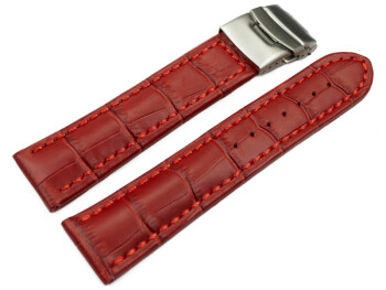 Bracelet montre boucle déployante veau grain croco rouge 18mm 20mm 22mm 24mm 26mm