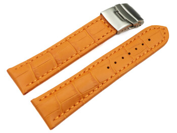 Bracelet montre boucle déployante veau grain croco orange 18mm 20mm 22mm 24mm 26mm