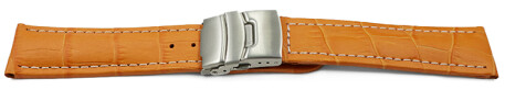 Bracelet montre boucle déployante veau grain croco orange wN 18mm 20mm 22mm 24mm 26mm
