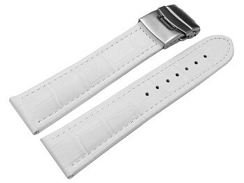 Bracelet montre boucle déployante veau grain croco blanc 18mm 20mm 22mm 24mm 26mm