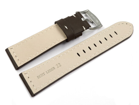 Bracelet de montre cuir à boucle ardillon large - marron foncé 18mm 20mm 22mm 24mm