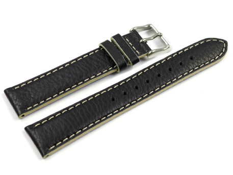 Bracelet de montre Lotus p.15651,cuir, noir, couture blanche