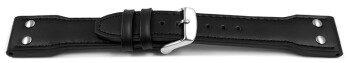 Bracelet montre type aviateur cuir de boeuf à rivets noir