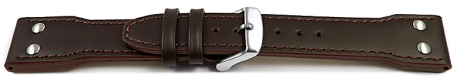 Bracelet montre type aviateur cuir de boeuf -  rivets - marron fonc