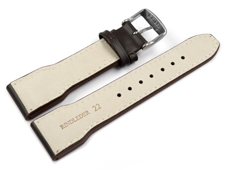 Bracelet montre type aviateur cuir de boeuf -  rivets - marron fonc