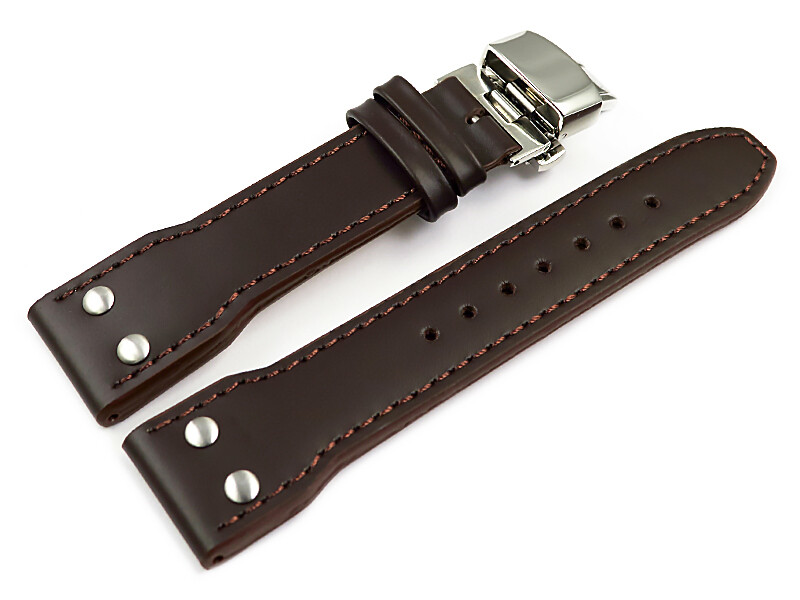 Bracelet Montre Cuir Marron Avec Boucle Déployante Papillon - Taille M - Marque Watchband Berlin