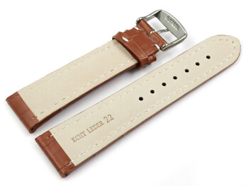 Bracelet montre cuir de veau grain croco marron clair surpiqué - XL