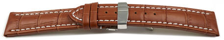 Bracelet de montre-cuir de veau-grain croco -marron clair - XL