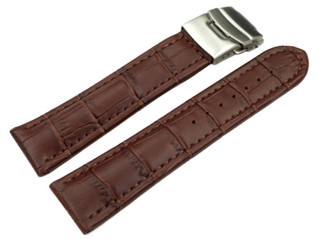 Bracelet-montre à boucle déployante-veau-grain croco - marron foncé