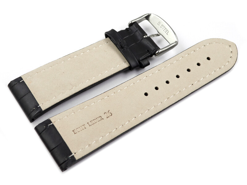 Bracelet De Montre En Cuir Grain Croco Noir – Largeurs 19/21/23 Mm, Rembourré, Neuf, Marque Watchband Berlin