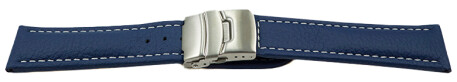 Bracelet de montre à échange rapide cuir de veau grainé bleu wN 18mm 20mm 22mm 24mm 26mm