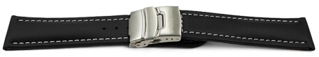 Bracelet de montre à échange rapide cuir de veau lisse noir couture blance 18mm 20mm 22mm 24mm 26mm