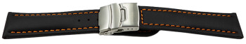 Bracelet de montre à échange rapide cuir de veau lisse noir couture orange 18mm 20mm 22mm 24mm 26mm
