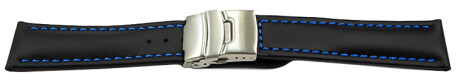 Bracelet de montre à échange rapide cuir de veau lisse noir couture bleu 18mm 20mm 22mm 24mm 26mm