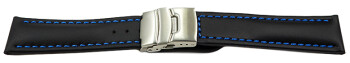 Bracelet de montre à échange rapide cuir de veau lisse noir couture bleu 18mm 20mm 22mm 24mm 26mm