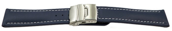 Bracelet de montre à échange rapide cuir de veau lisse bleu foncé couture blance 18mm 20mm 22mm 24mm 26mm
