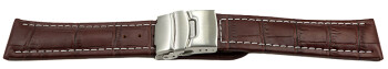 Bracelet montre à échange rapide boucle déployante veau grain croco marron foncé wN 18mm 20mm 22mm 24mm 26mm