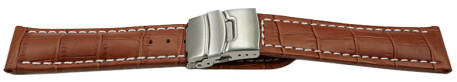Bracelet montre à échange rapide boucle déployante veau grain croco marron clair wN 18mm 20mm 22mm 24mm 26mm