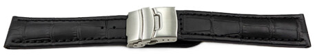 Bracelet montre à échange rapide boucle déployante veau grain croco noir 18mm 20mm 22mm 24mm