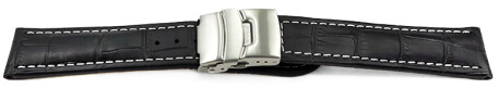 Bracelet montre à échange rapide boucle déployante veau grain croco noir wN 18mm 20mm 22mm 24mm 26mm