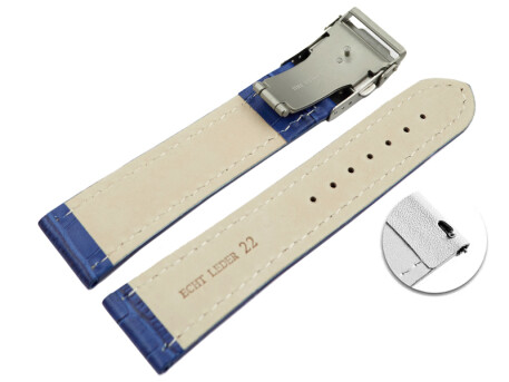 Bracelet Montre Cuir Bleu Grain Croco 18mm - Boucle Déployante, échange Rapide, Neuf Avec étiquettes