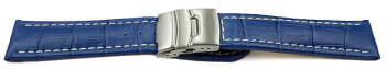 Bracelet montre à échange rapide boucle déployante veau grain croco bleu wN 18mm 20mm 22mm 24mm 26mm