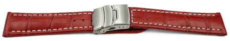 Bracelet montre à échange rapide boucle déployante veau grain croco rouge wN 18mm 20mm 22mm 24mm 26mm